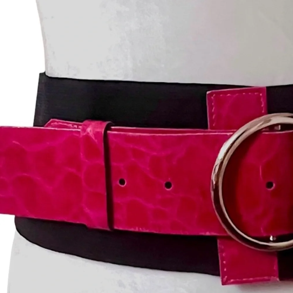 Antoniazzi Firenze rare Fuchsia Crocodile Leather Statement cinch Belt Italy Y2K